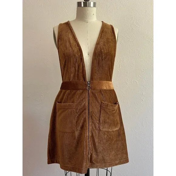 Moon River | Dresses | Moon River Plunging Corduroy Pinafore Dress Brown  Size L | Poshmark